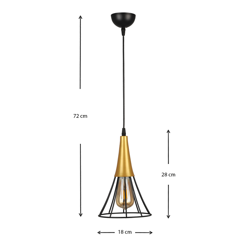 Havana Megapap E27 metallic single-light ceiling light in black - gold color 18x18x72cm.
