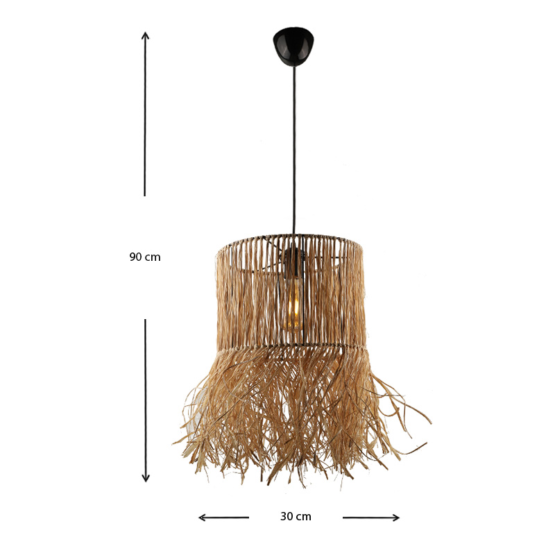 Biga Megapap E27 sisal ceiling light in natural color 30x30x90cm.