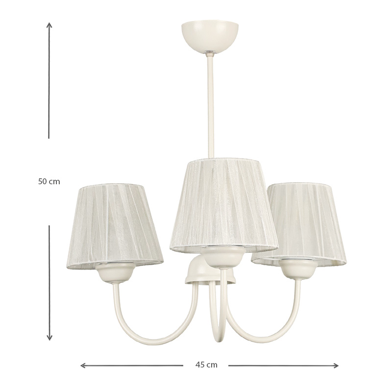 Ovana Megapap E27 metal - fabric three-lights ceiling light in cream color 45x45x50cm.