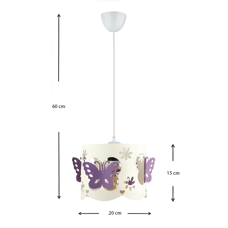 Papilia Megapap E27 metal ceiling light in white - lilac color 20x20x60cm.
