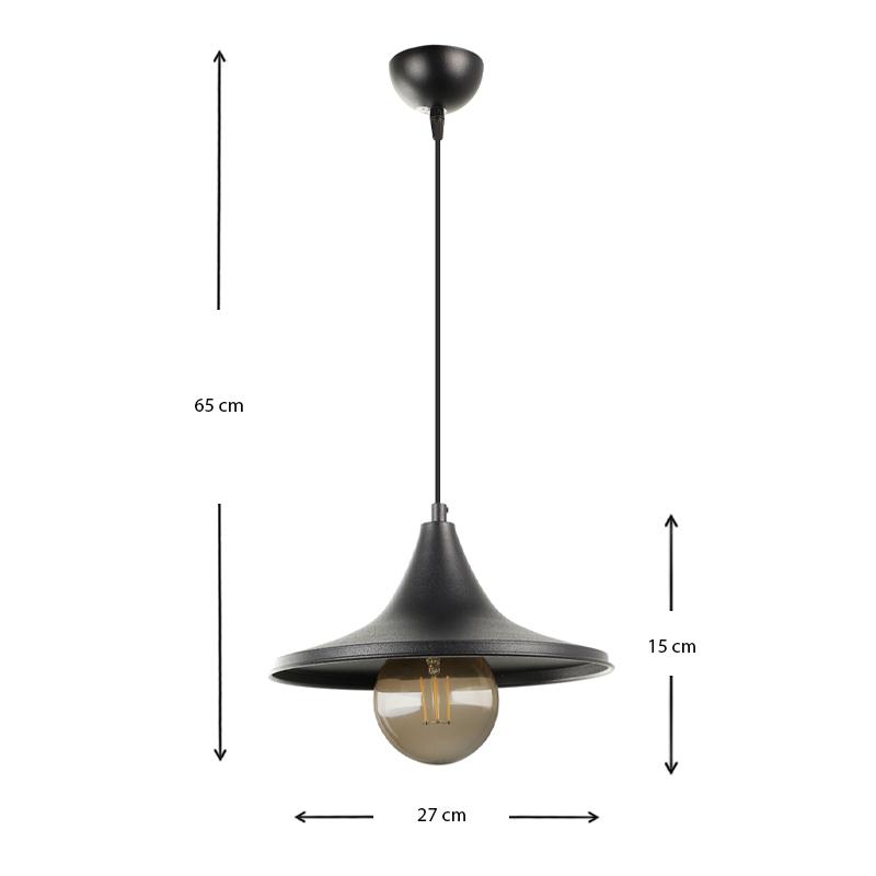 Silia Megapap E27 metal single-light ceiling light in black color 27x27x65cm.