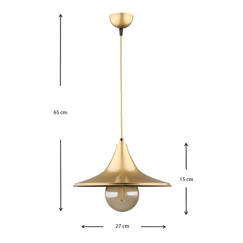 Silia Megapap E27 metal single-light ceiling light in gold color 27x27x65cm.