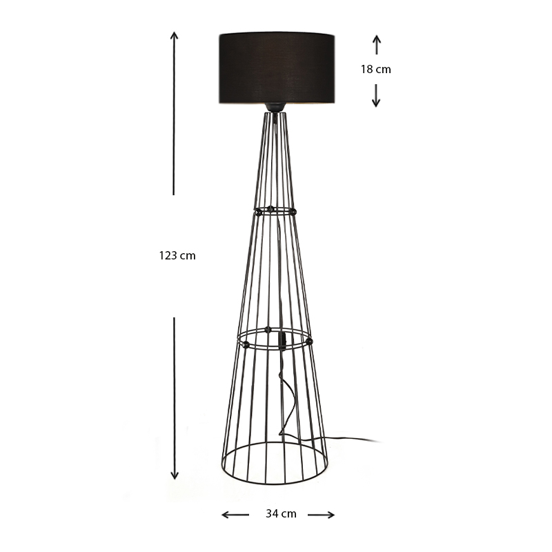Filip Megapap E27 metal - fabric floor lamp in black color 34x34x123cm.