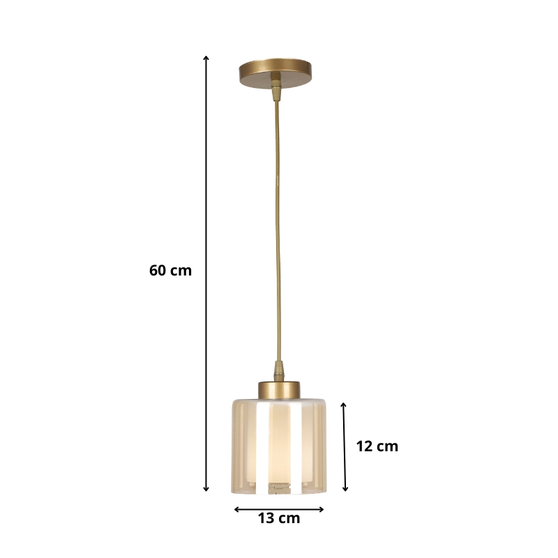 Kenedy Megapap E27 metallic - glass single-light ceiling light in gold color Ø13x60cm.