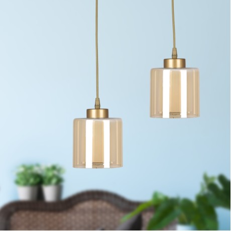 Kenedy Megapap E27 metallic - glass two-light ceiling light in gold color 25x25x80cm.