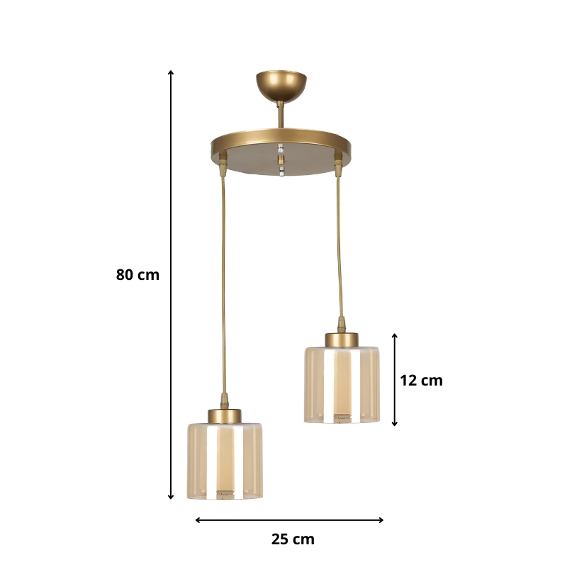 Kenedy Megapap E27 metallic - glass two-light ceiling light in gold color 25x25x80cm.
