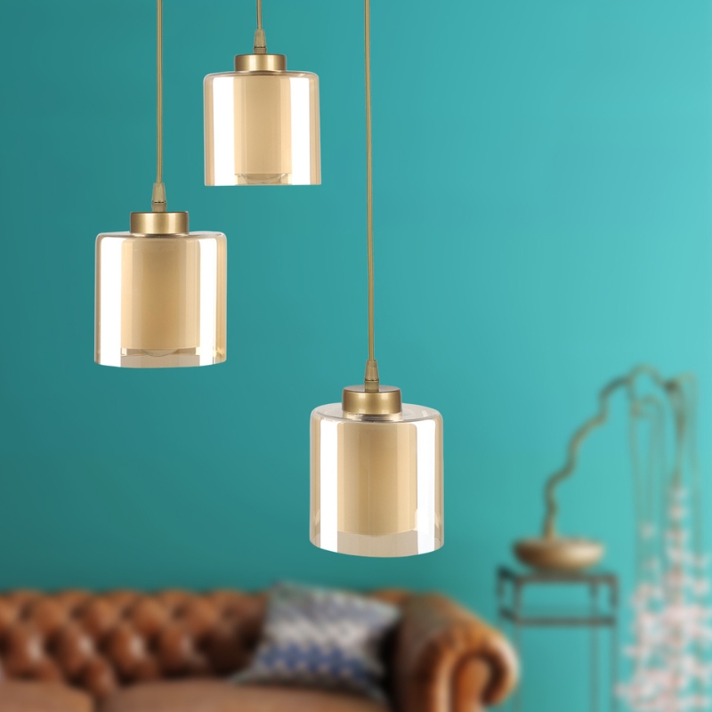 Kenedy Megapap E27 metallic - glass three-light ceiling light in gold color 30x30x95cm.