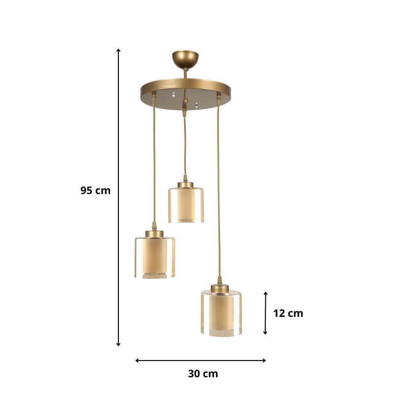 Kenedy Megapap E27 metallic - glass three-light ceiling light in gold color 30x30x95cm.