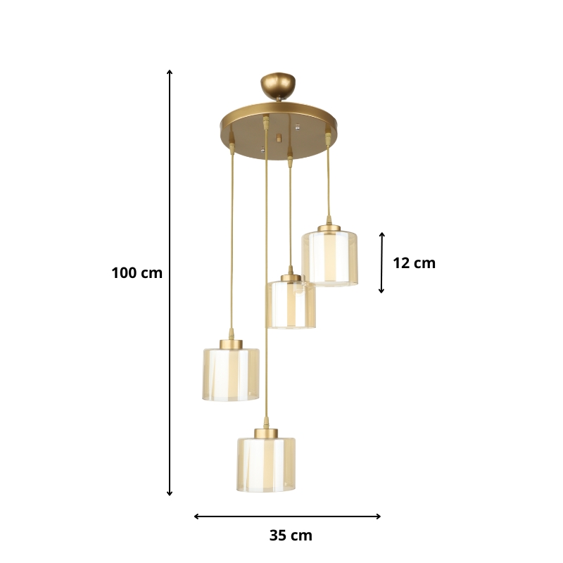Kenedy Megapap E27 metallic - glass four-light ceiling light in gold color 35x35x100cm.