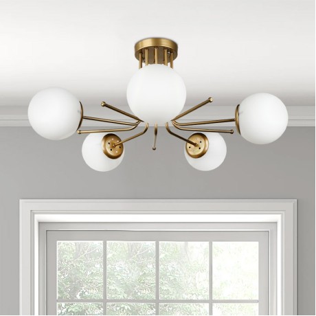 Maxidex Megapap Ε27 metal - glass ceiling light in gold color Ø80x50cm.