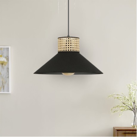 Nebraska Megapap Ε27 fabric ceiling light in black color Φ40x70cm.