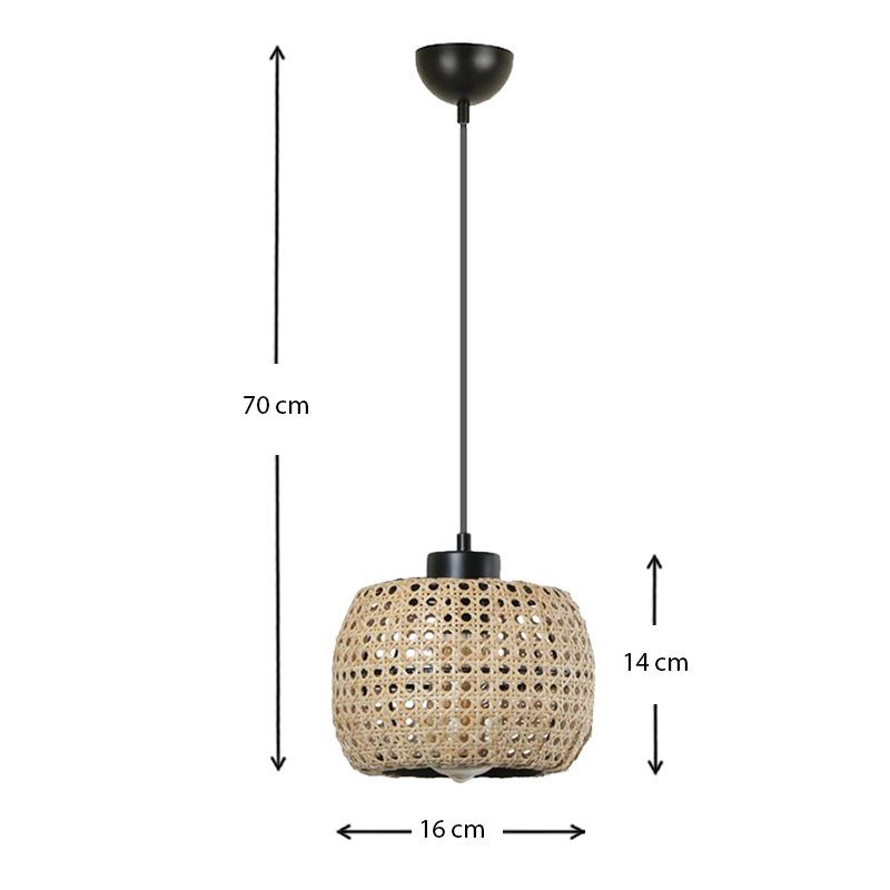 Vermont Megapap Ε27 rattan ceiling light in natural color Φ16x70cm.