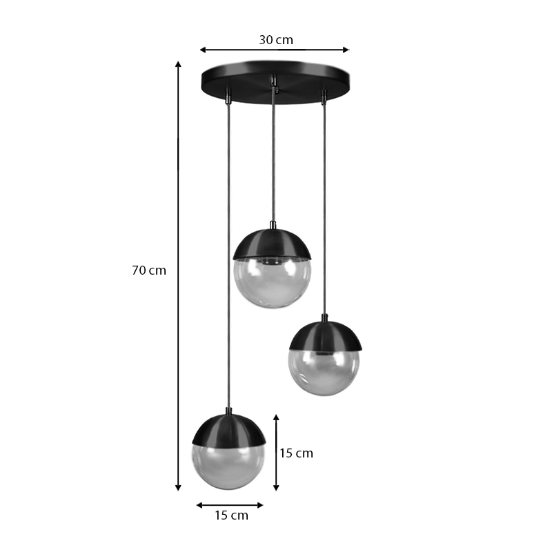 Lauren Megapap metallic - glass three-light ceiling light in black color 30x30x70cm.