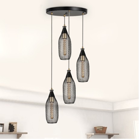 Orazio Megapap E27 metallic four-light ceiling light in black color 30x30x70cm.