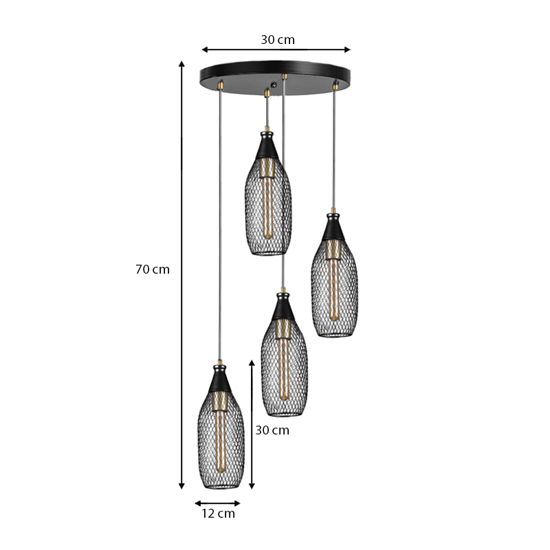 Orazio Megapap E27 metallic four-light ceiling light in black color 30x30x70cm.