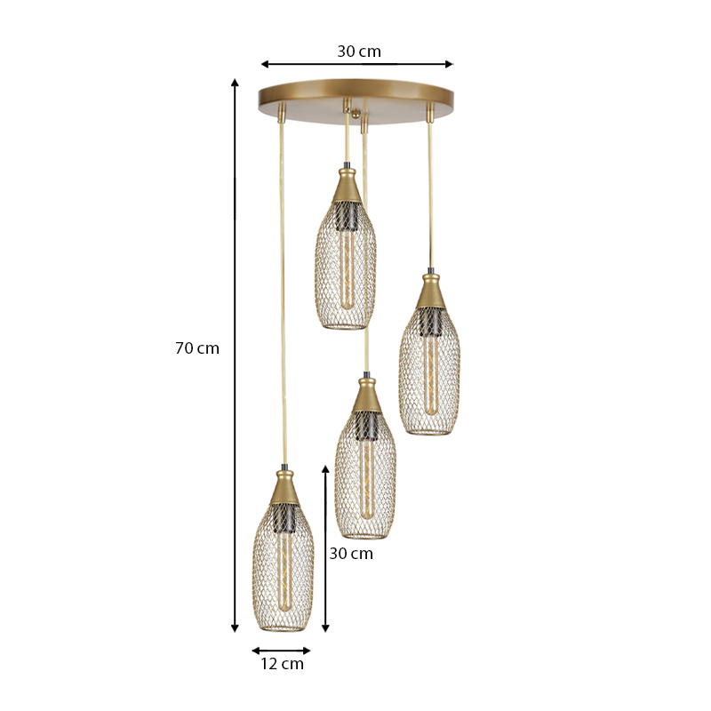 Orazio Megapap E27 metallic four-light ceiling light in gold color 30x30x70cm.