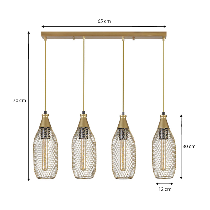 Orazio Megapap E27 metallic four-light ceiling light in gold color 65x12x70cm.