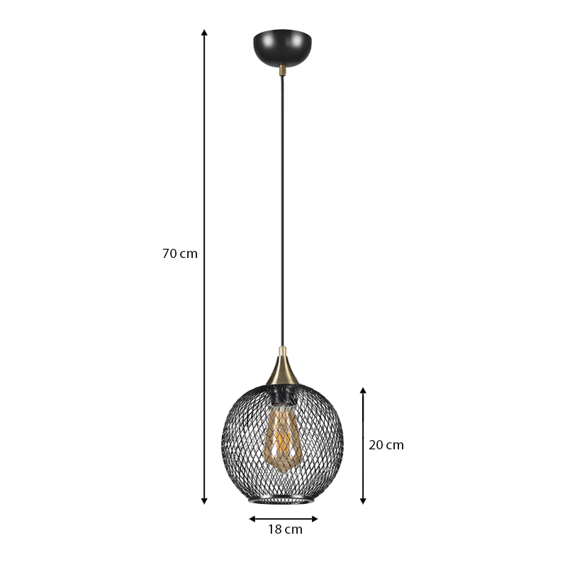 Rita Megapap E27  metallic single-light ceiling light in black color 18x18x70cm.