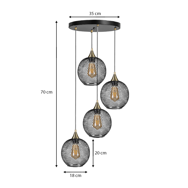 Rita Megapap E27  metallic four-light ceiling light in black color 35x35x70cm.