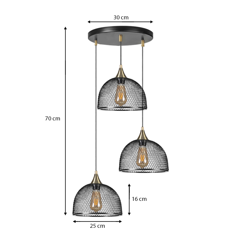 Rosa Megapap E27 metallic three-light ceiling light in black color 30x30x70cm.