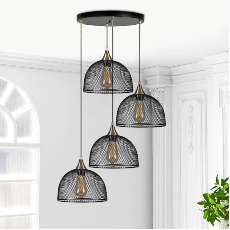 Rosa Megapap E27 metallic four-light ceiling light in black color 35x35x70cm.