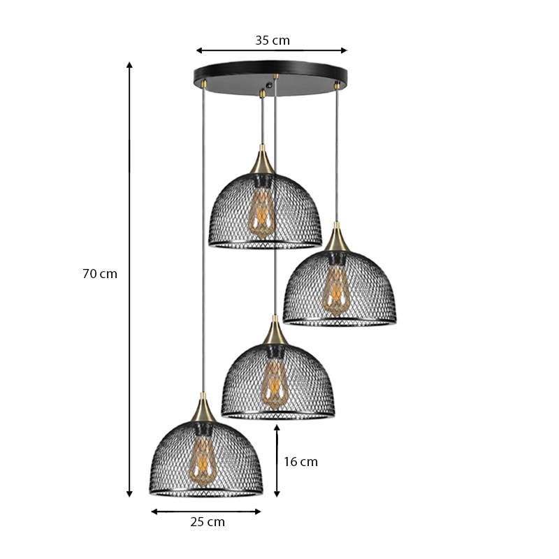 Rosa Megapap E27 metallic four-light ceiling light in black color 35x35x70cm.