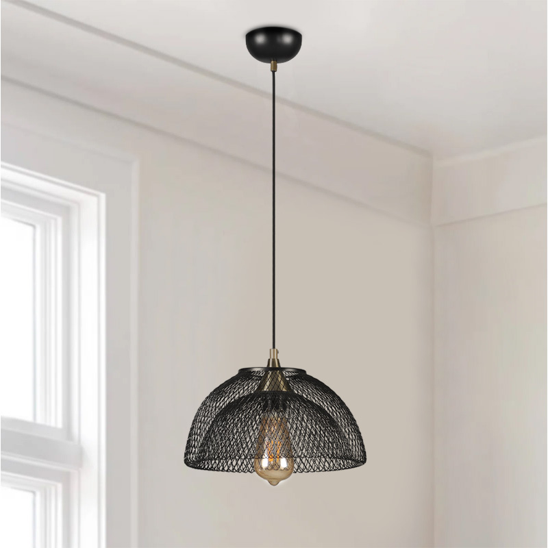 Iris Megapap E27 metallic single-light ceiling light in black color 25x25x70cm.