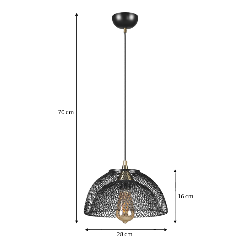 Iris Megapap E27 metallic single-light ceiling light in black color 25x25x70cm.