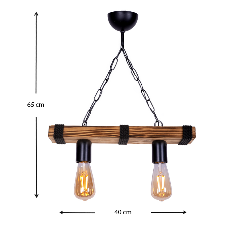 Mako Megapap E27 wooden two-light ceiling light in walnut/black color 40x10x65cm.