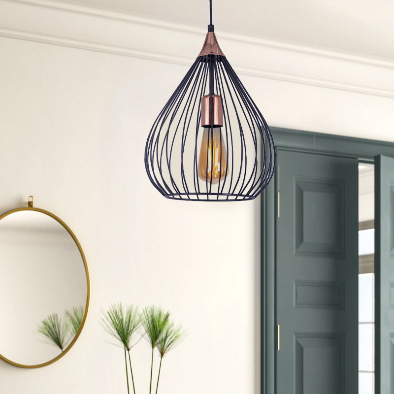 Ariana Megapap E27 metallic ceiling light in black color 26x26x70cm.
