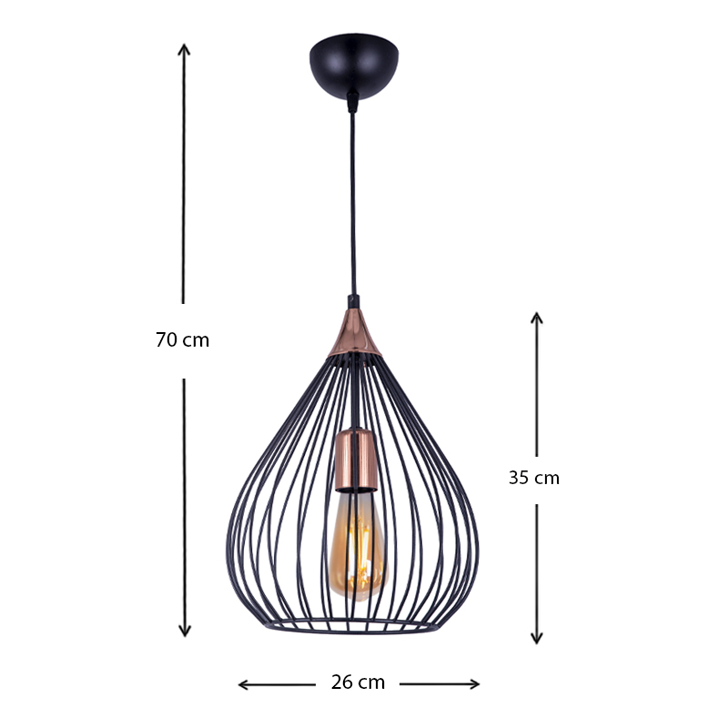 Ariana Megapap E27 metallic ceiling light in black color 26x26x70cm.