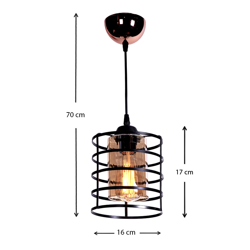 Belta Megapap E27 metallic ceiling light in black color 16x16x70cm.