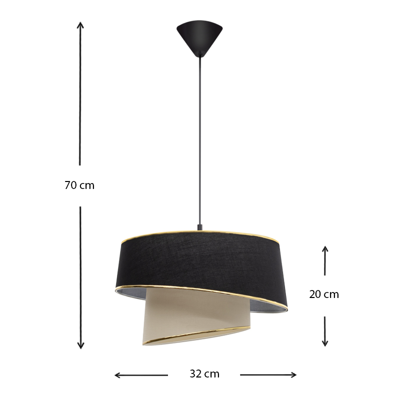 Karita Megapap E27 fabric ceiling light in black color 32x32x70cm.