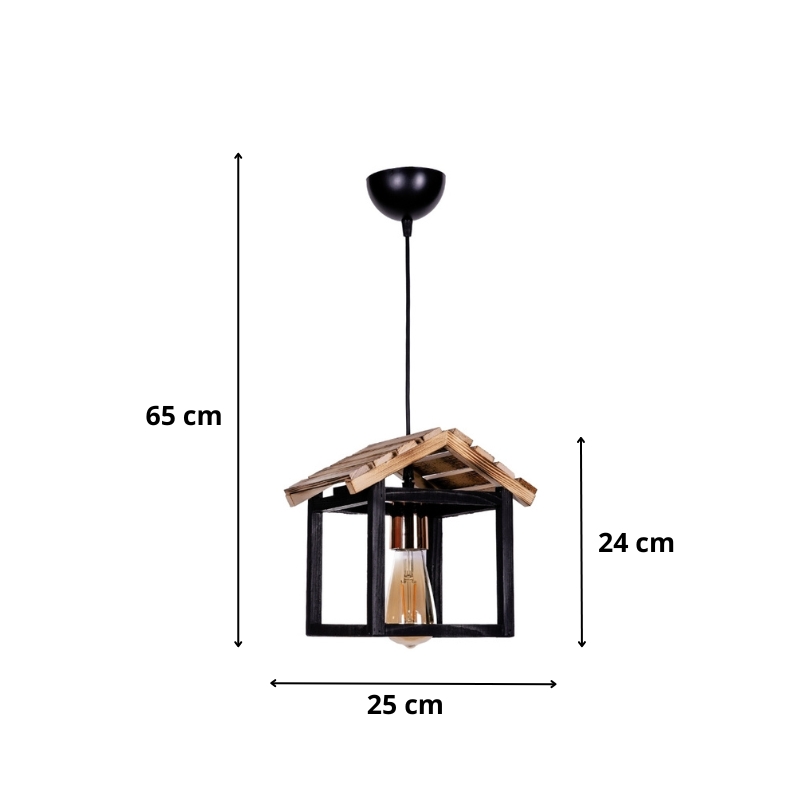 Kale Megapap E27 wooden ceiling light in black - natural color 25x18x65cm.