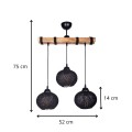 Sirmione Megapap E27 wooden/rope ceiling three-light in black - natural color 49x17x75cm.