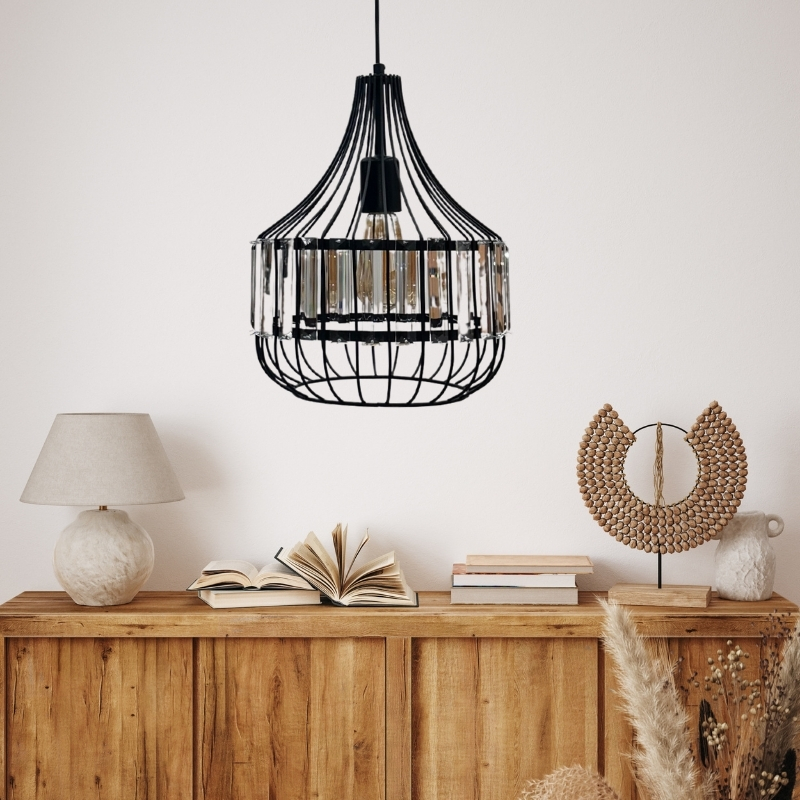 Merlin Megapap E27 metallic - glass ceiling light in black color Ø28x80cm.
