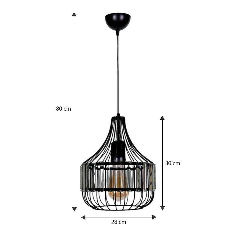 Merlin Megapap E27 metallic - glass ceiling light in black color Ø28x80cm.