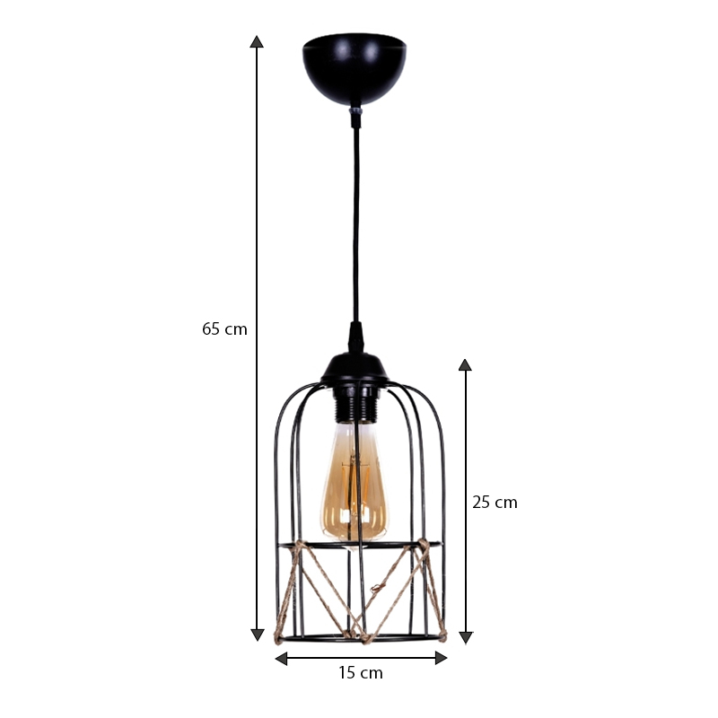 Argon Megapap E27 metallic ceiling light in black color Ø15x65cm.