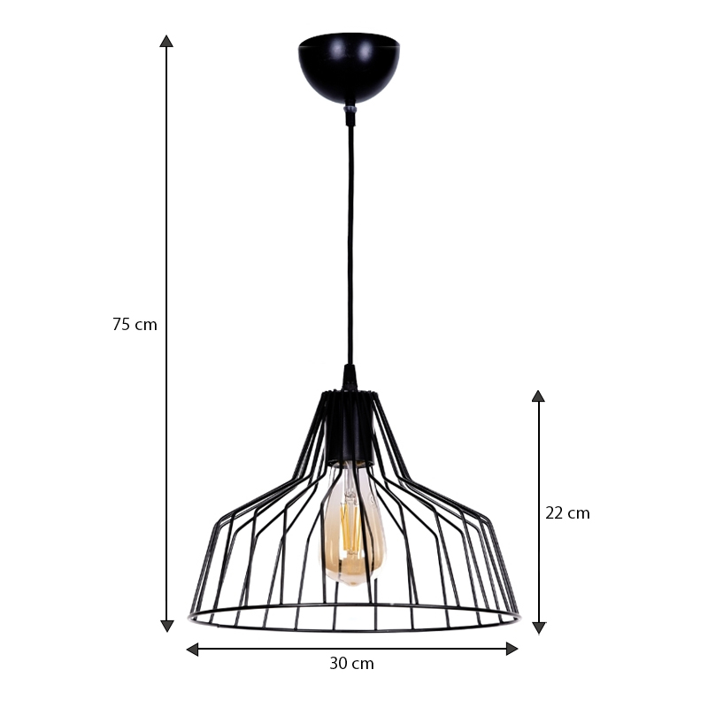 Arezzo Megapap E27 metallic ceiling light in black color Ø30x75cm.
