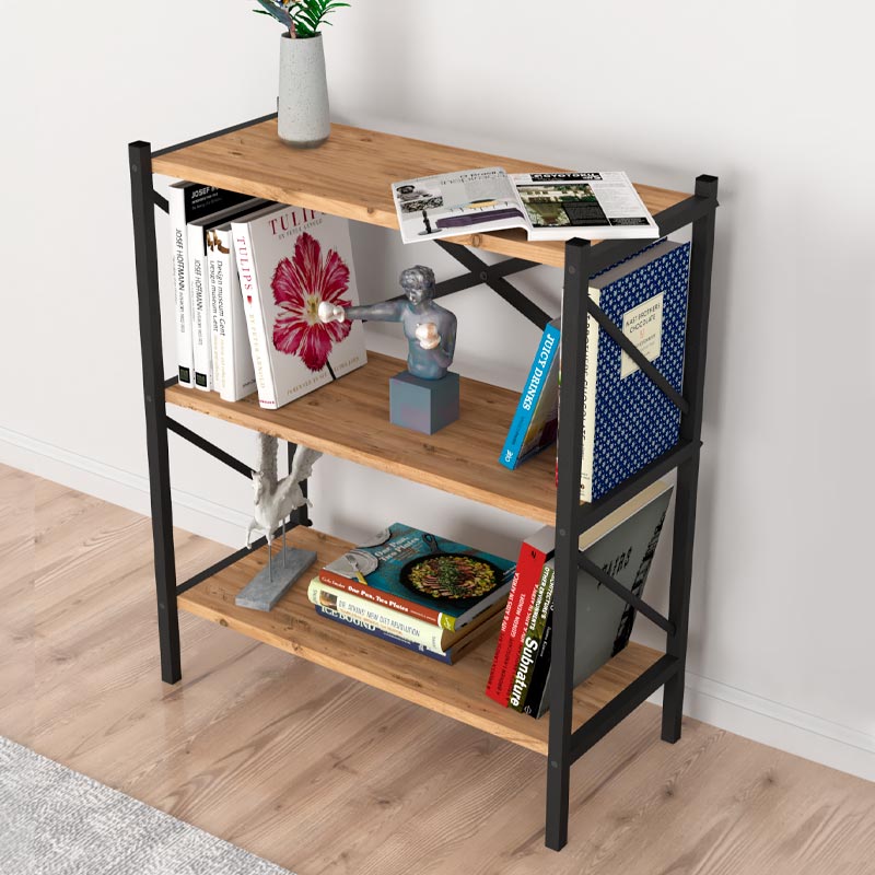 Jocasta Megapap melamine - metal bookcase in pine oak color 66x34x85cm.