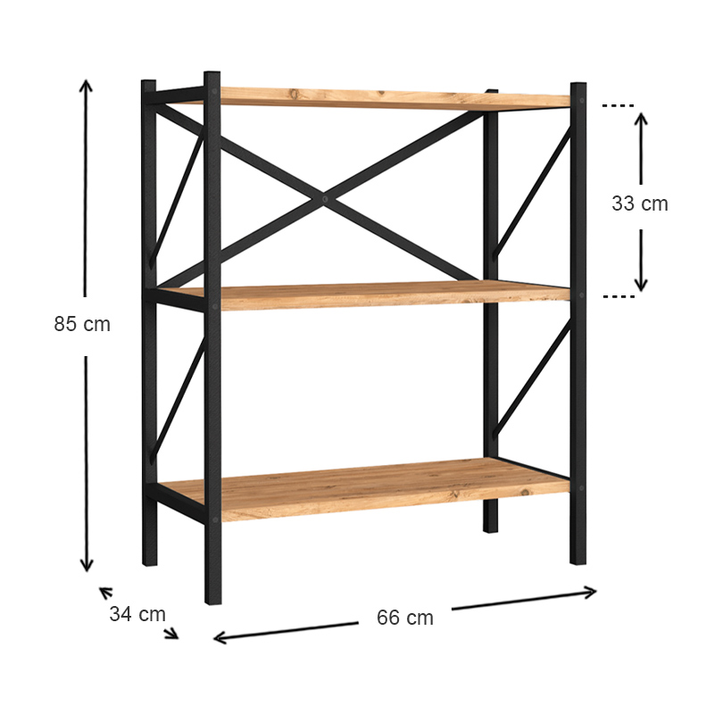 Jocasta Megapap melamine - metal bookcase in pine oak color 66x34x85cm.