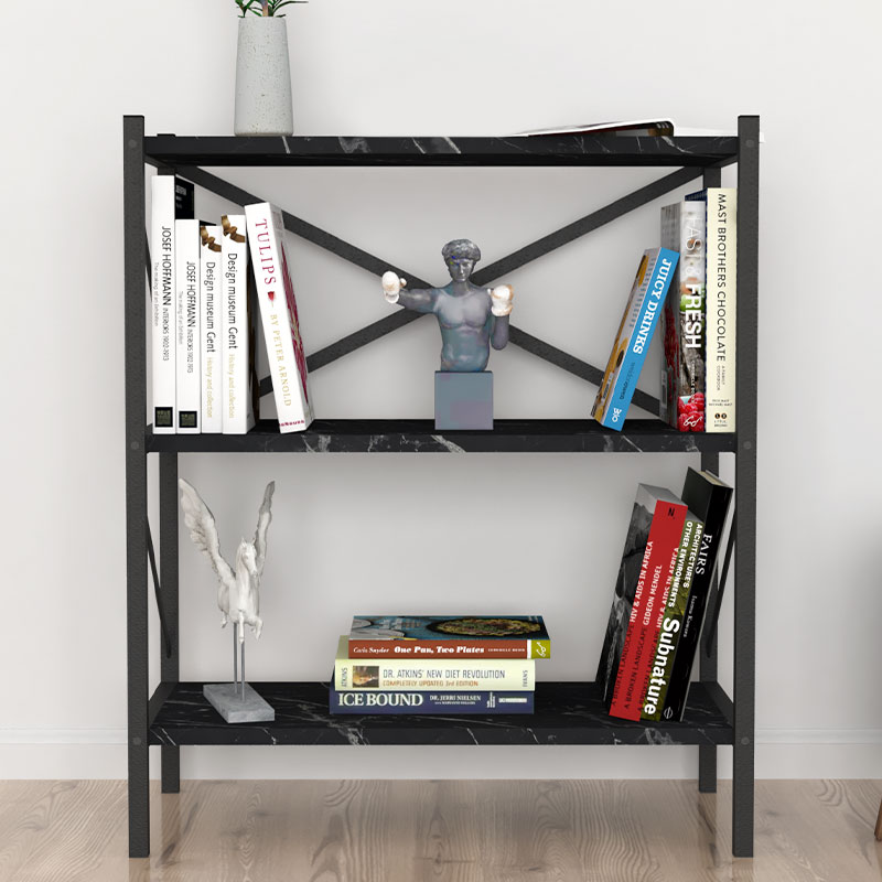 Jocasta Megapap melamine - metal bookcase in black marble effect color 66x34x85cm.
