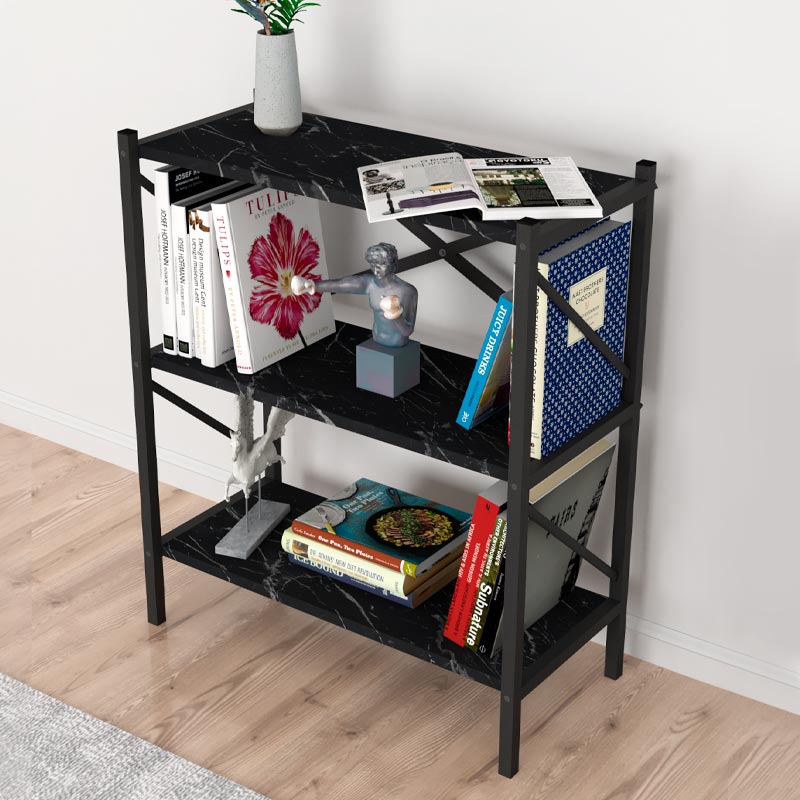 Jocasta Megapap melamine - metal bookcase in black marble effect color 66x34x85cm.