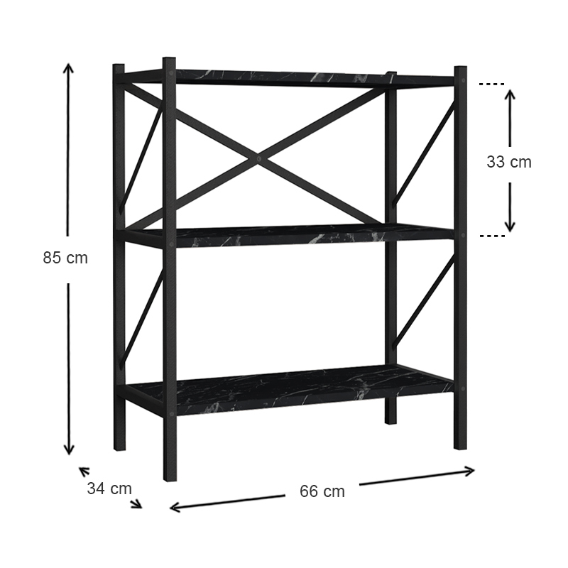 Jocasta Megapap melamine - metal bookcase in black marble effect color 66x34x85cm.