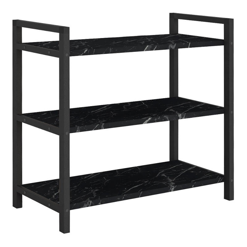Navari Megapap metallic - melamine shoe rack of 9 pairs in black marble effect color 66x36x70cm.