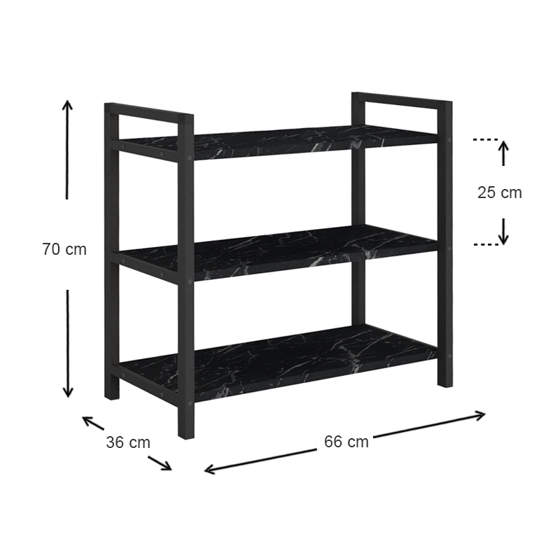 Navari Megapap metallic - melamine shoe rack of 9 pairs in black marble effect color 66x36x70cm.