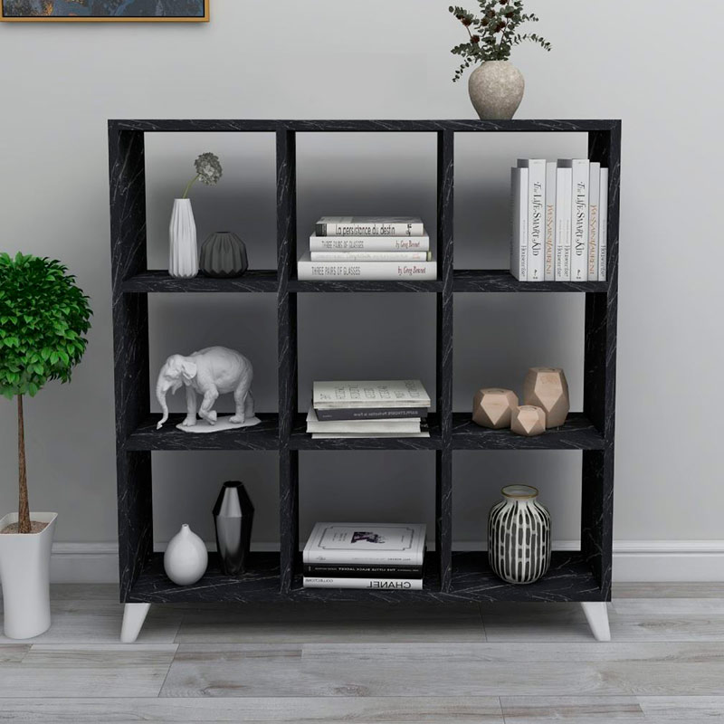 Saul Megapap melamine bookcase in black marble effect color 88,2x20x88,2cm.