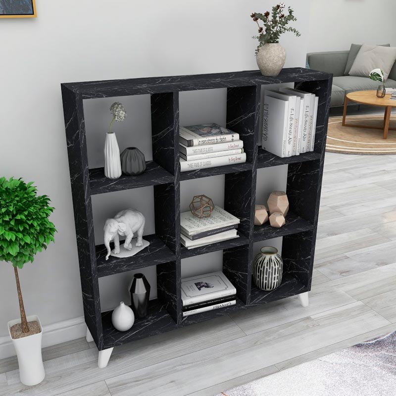 Saul Megapap melamine bookcase in black marble effect color 88,2x20x88,2cm.