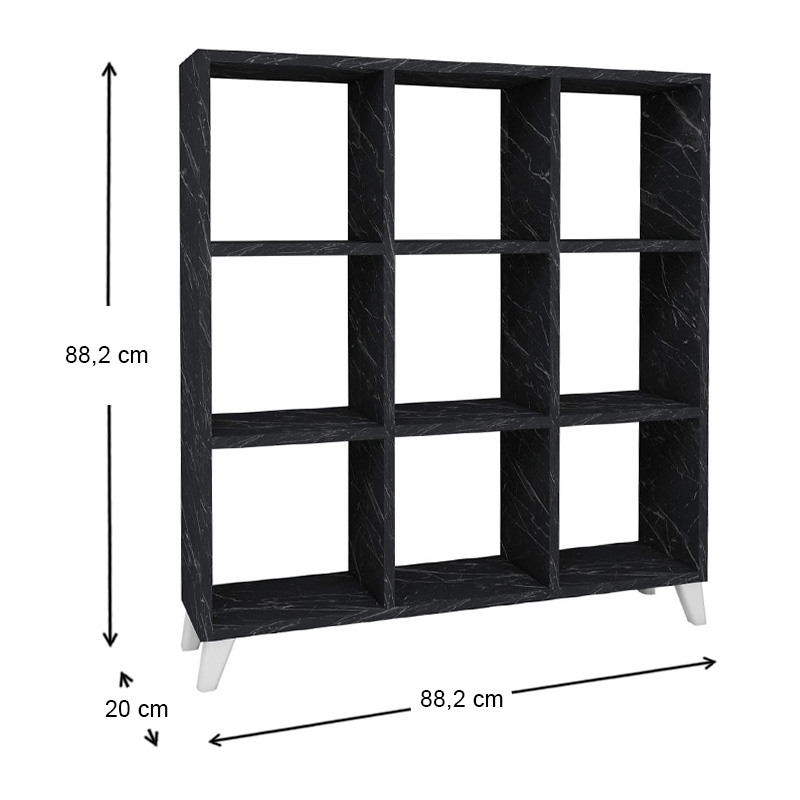 Saul Megapap melamine bookcase in black marble effect color 88,2x20x88,2cm.