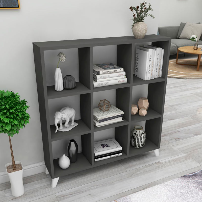 Saul Megapap melamine bookcase in anthracite color 88,2x20x88,2cm.
